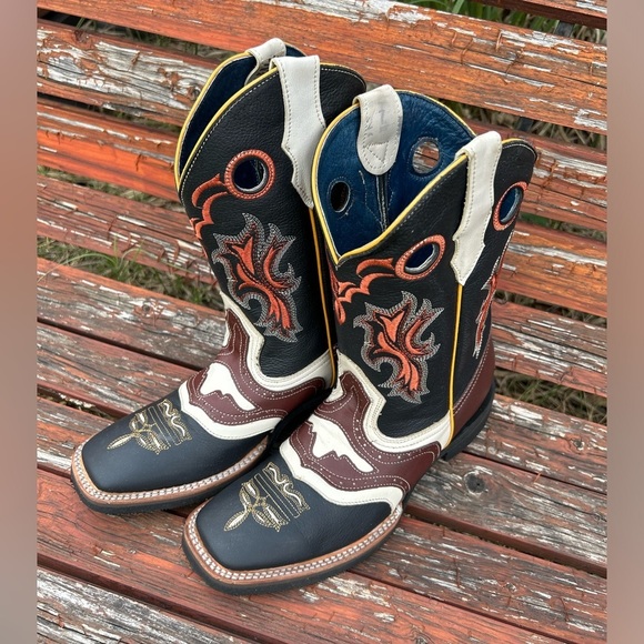 Western Cowboy Mens Boots full grain hide leather square tipSz-27 (US 8.5) locBB - Picture 3 of 13